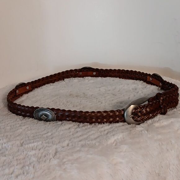 Braided Leather w/ silvertone Concho Women's Belt - Picture 1 of 6